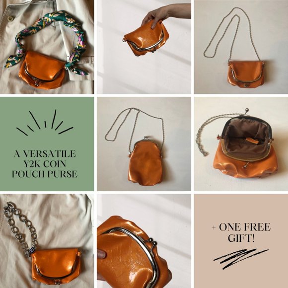 Retro Y2K Necessary Objects Coin Pouch Purse Kiss Lock Orange Wallet Wristlet - Picture 2 of 11